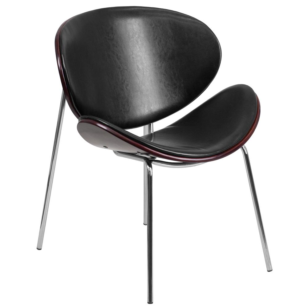 Mahogany Bentwood Leisure Side Reception Chair with Black LeatherSoft Seat