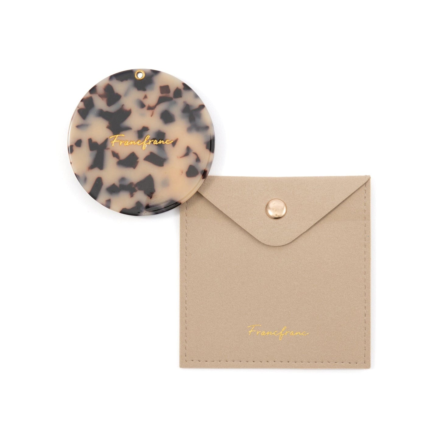 Compact Mirror With Pouch Beige