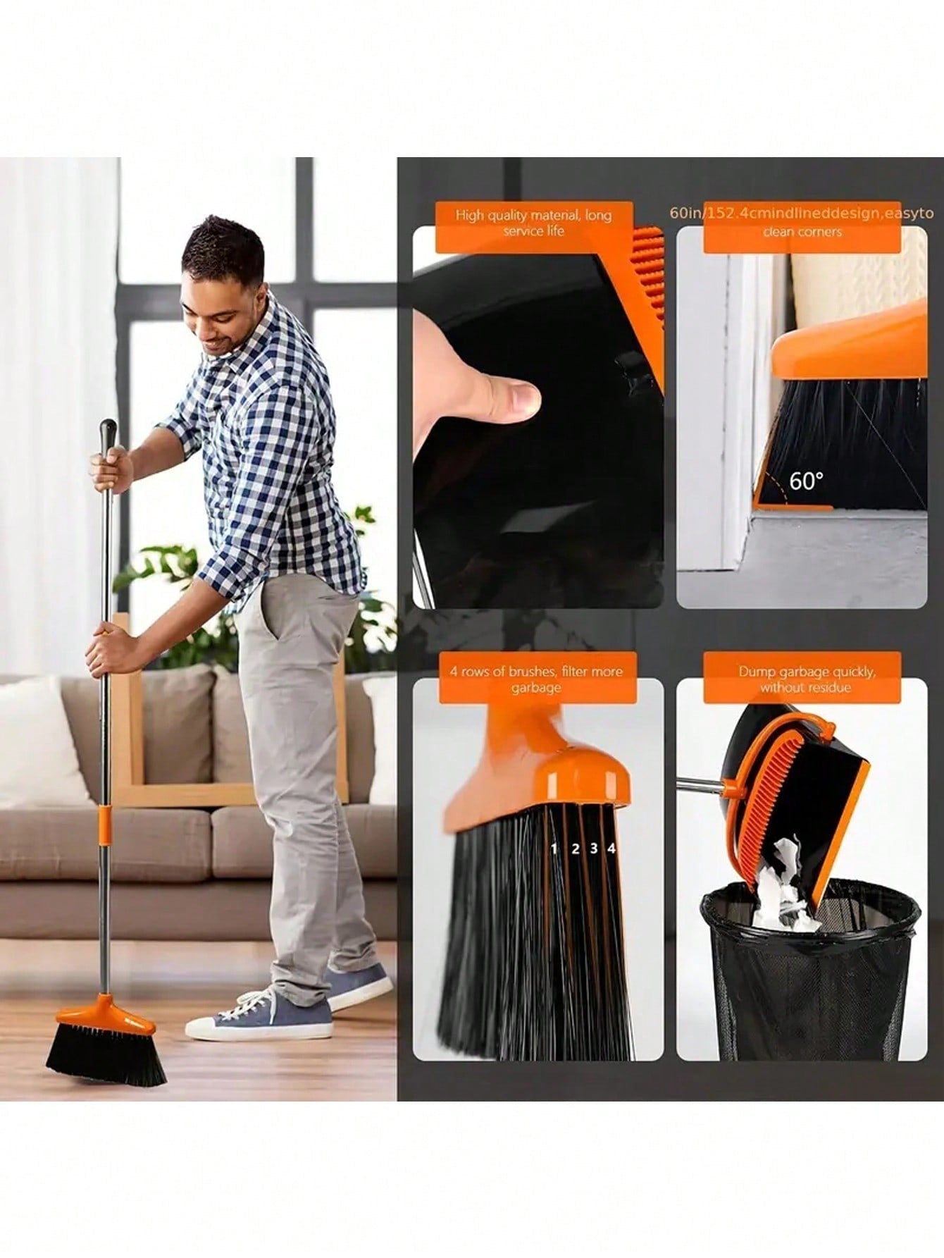 Broom and Dustpan Set - Household broom sweeping and wiper tool - Non-stick hair broom - Household cleaning tool