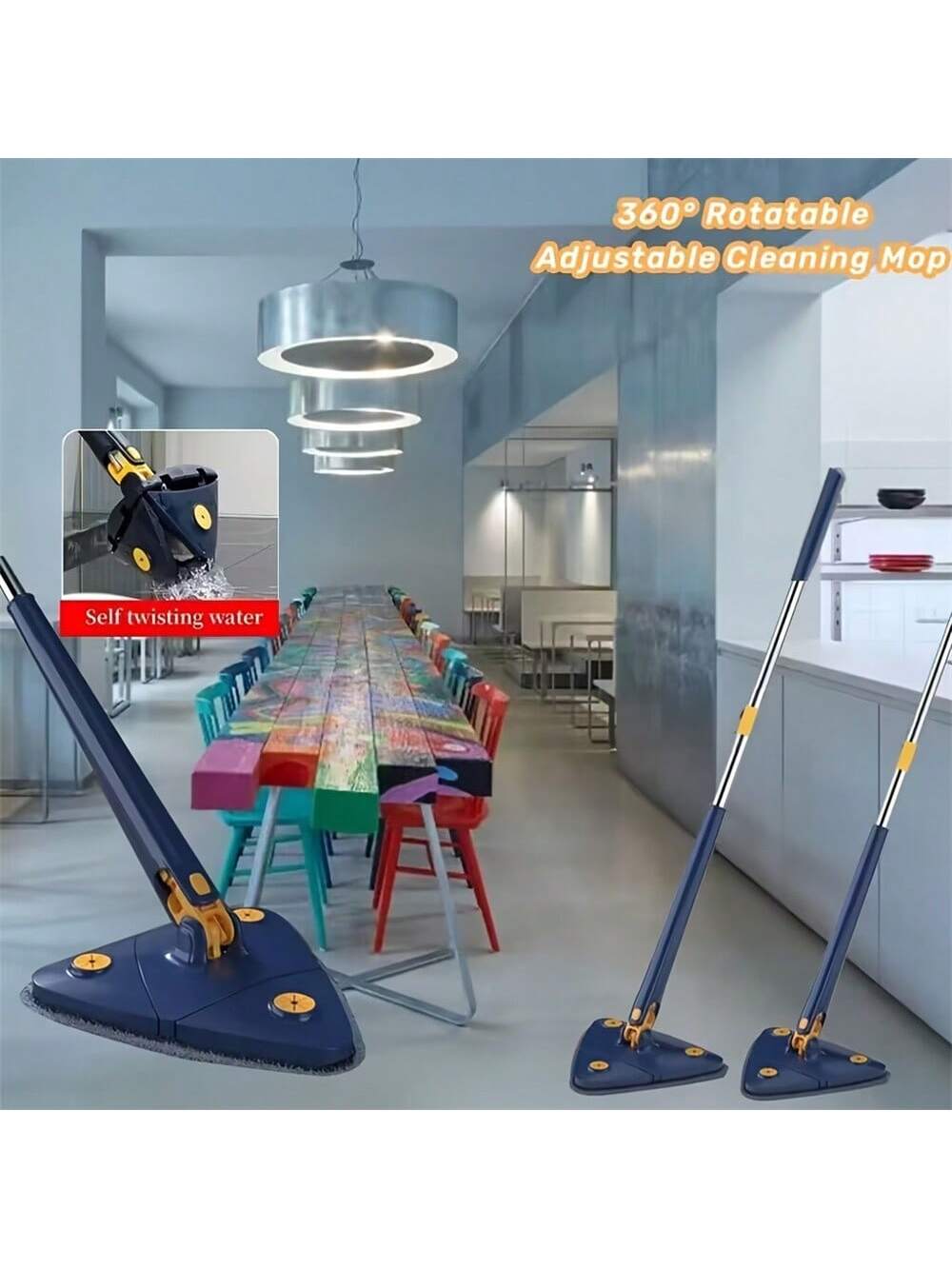 1 Piece Of Rotatable And Adjustable Cleaning Rotary Mop, Long Handle Triangular Mop, Professional Long Window Scraping Mop, Dry And Wet Dual-Purpose Triangular Mop, Suitable For Floor/Ceiling/Corner/Glass Cleaning/Car, Suitable For Hotels/Commercial