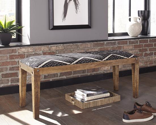 Lamont Rectangular Upholstered Bench Natural and Navy