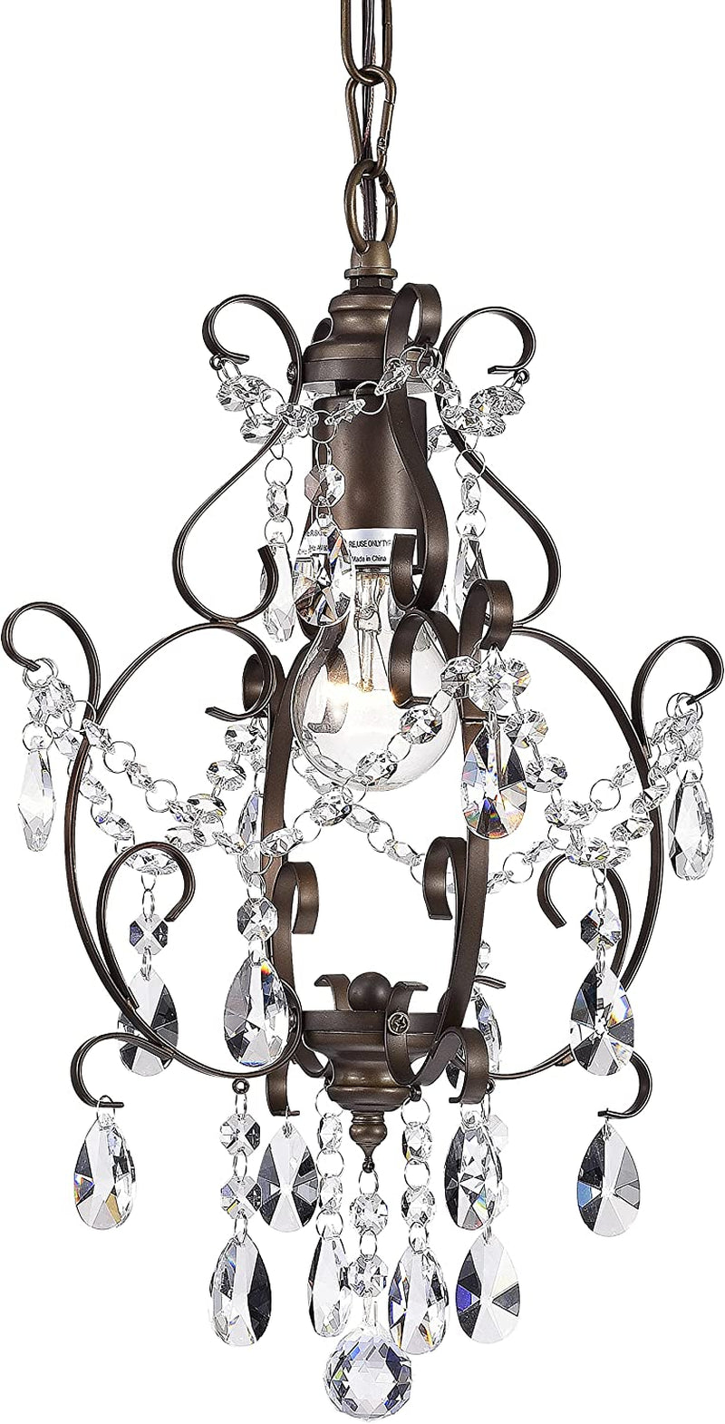 Mini Flush Mount Crystal Chandelier Modern Chrome Pendant Light Adjustable Chain Iron Ceiling Fixture 1-Light for Bedroom Bathroom Loft Kitchen