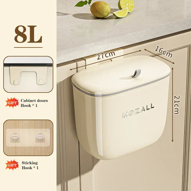 8/12L Kitchen Compost Bin for Cabinet Under Sink Wall Mounted Hanging Trash Can With Lid Food Waste Wastebasket Garbage Can