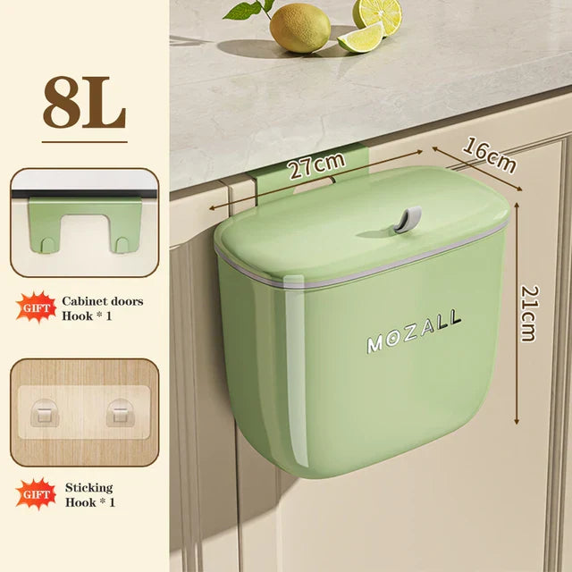 8/12L Kitchen Compost Bin for Cabinet Under Sink Wall Mounted Hanging Trash Can With Lid Food Waste Wastebasket Garbage Can
