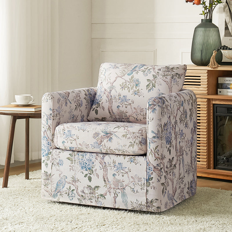 Claudius Upholstered Slipcovered Swivel Barrel Chair