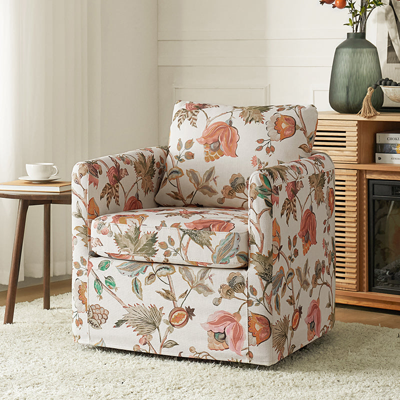 Claudius Upholstered Slipcovered Swivel Barrel Chair