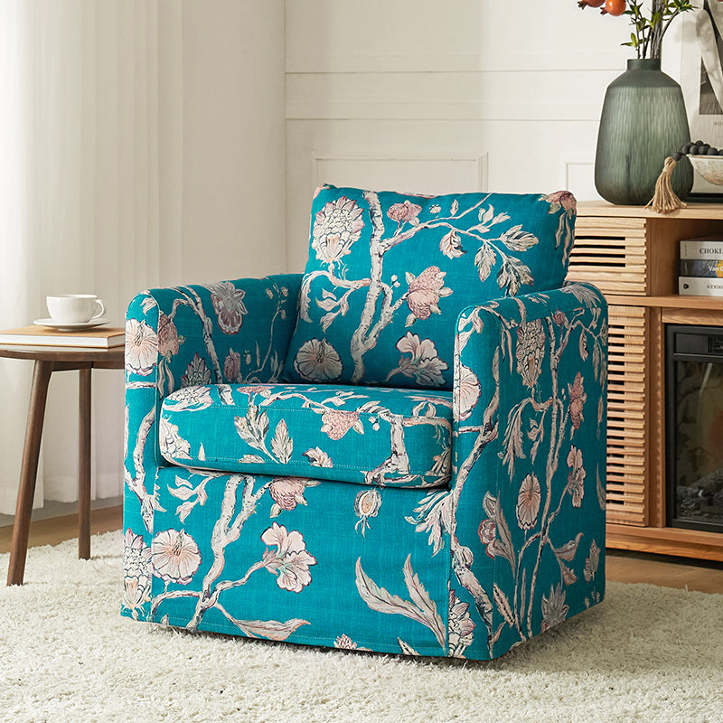 Claudius Upholstered Slipcovered Swivel Barrel Chair