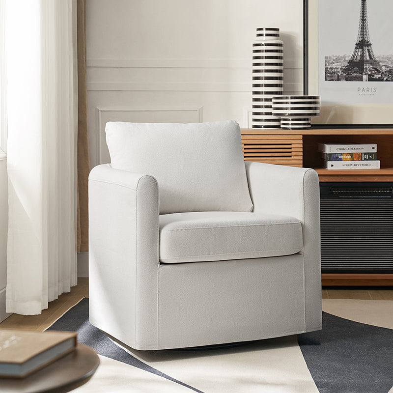 Asser White Swivel Chair,360 Degree Swivel, Removable Slipcover, Reversible Cushions