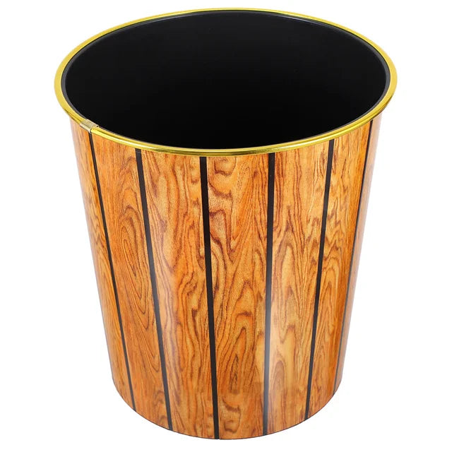 Plastic Trash Can Wastebasket Imitation Wooden Grain Garbage Container Trash Container