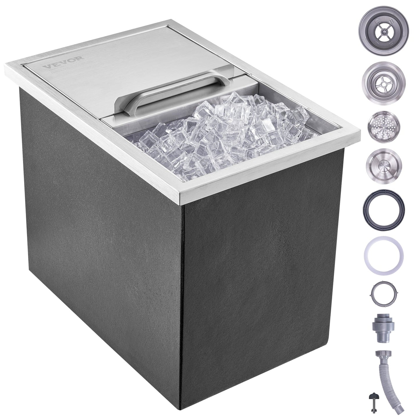 VEVOR Chest 18L x 12W x 14.5 inch Stainless Steel Cooler with Sliding Cover Drop in Ice Bin Included Pipe and Drain Plug for Cold Wine Beer, 18 x 12 x 14.5 inch, Silver