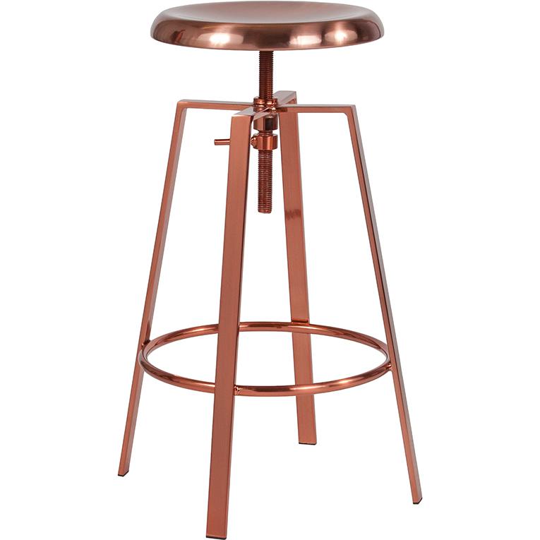 Toledo Industrial Style Barstool with Swivel Lift Adjustable Height Seat in Rose Gold Finish