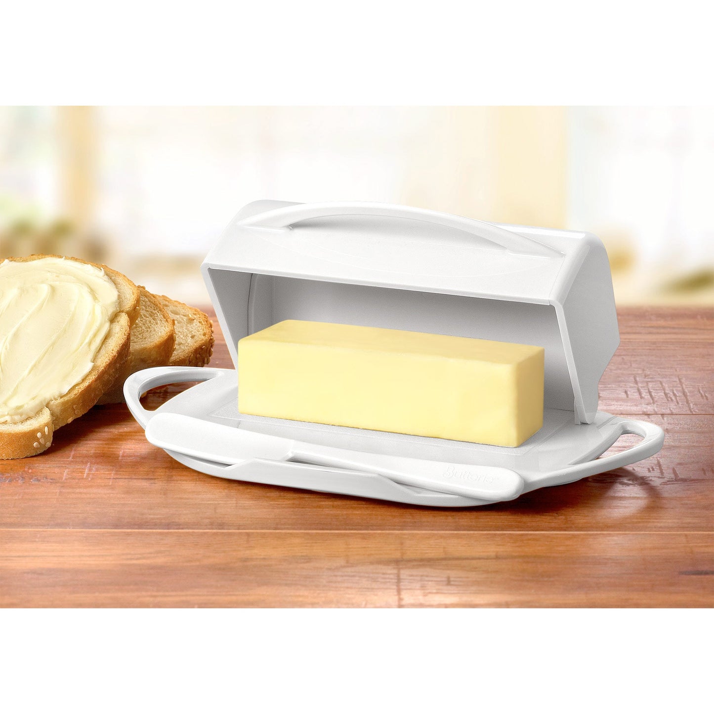 My Store Flip-Top Butter Dish With Spreader, White, 9x5.5x3 Inches