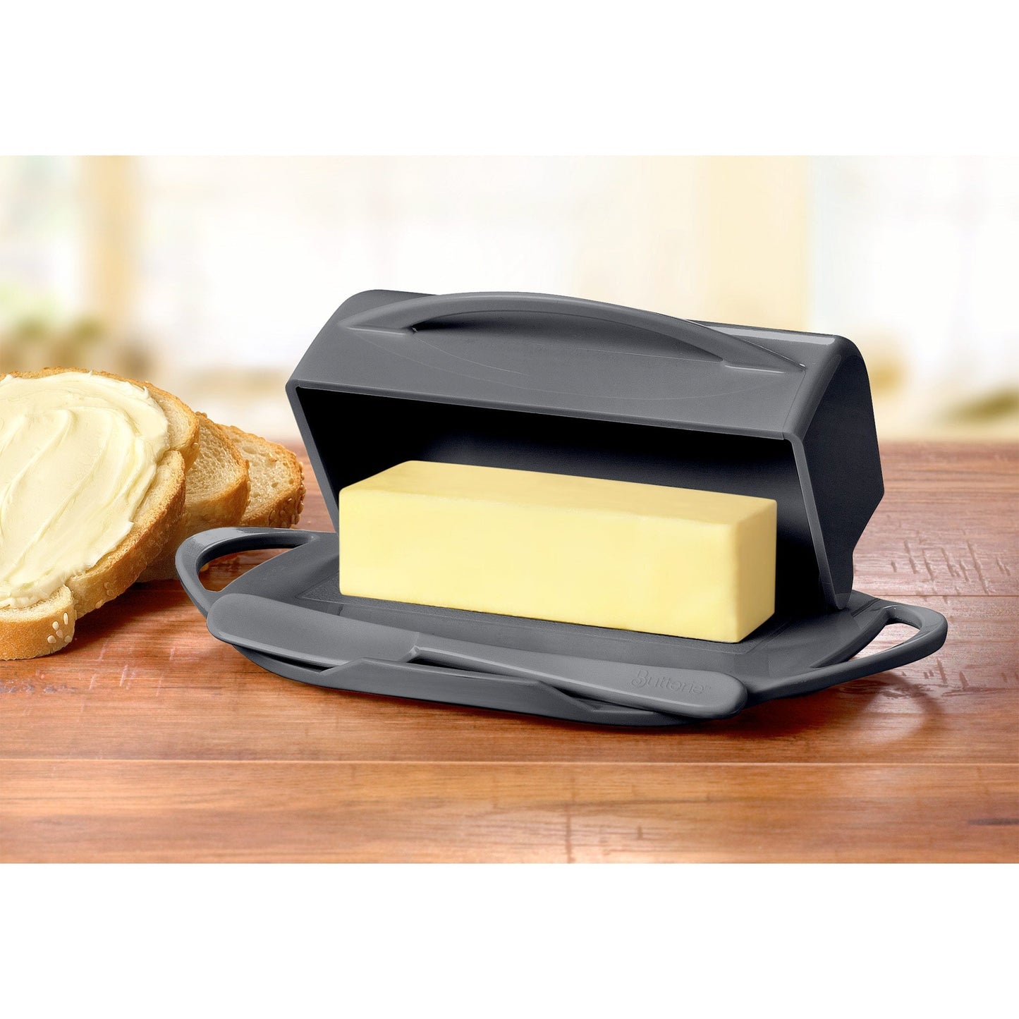 My Store Flip-Top Butter Dish With Spreader, Gray, 9x5.5x3 Inches