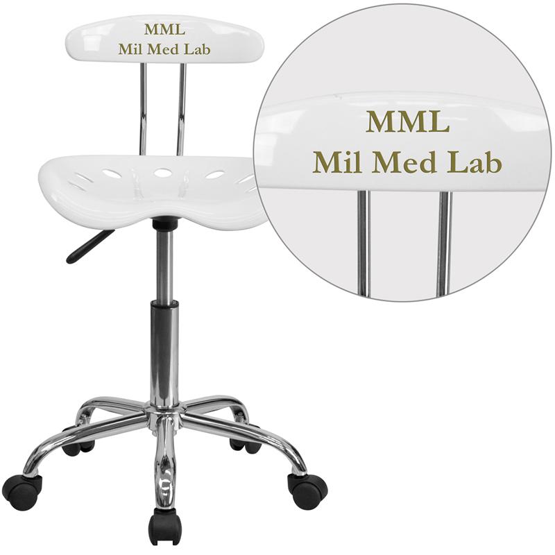 Personalized Vibrant White and Chrome Swivel Task Office Chair with Tractor Seat