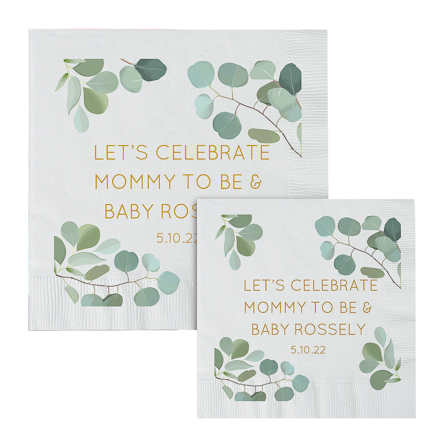 Personalized Simple Eucalyptus Beverage Napkins