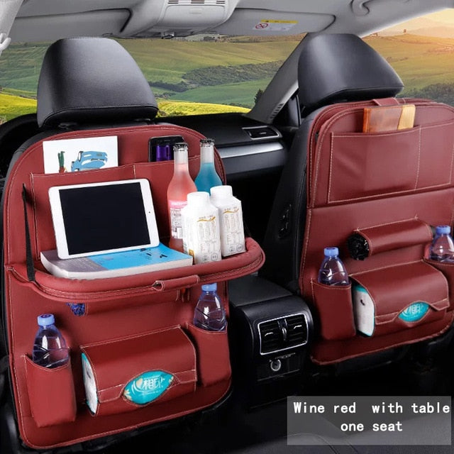 Car Back Seat Organizer Storage Bag with Foldable Table Tray Tablet Holder Tissue Box Auto Back Seat Bag Protector Accessories