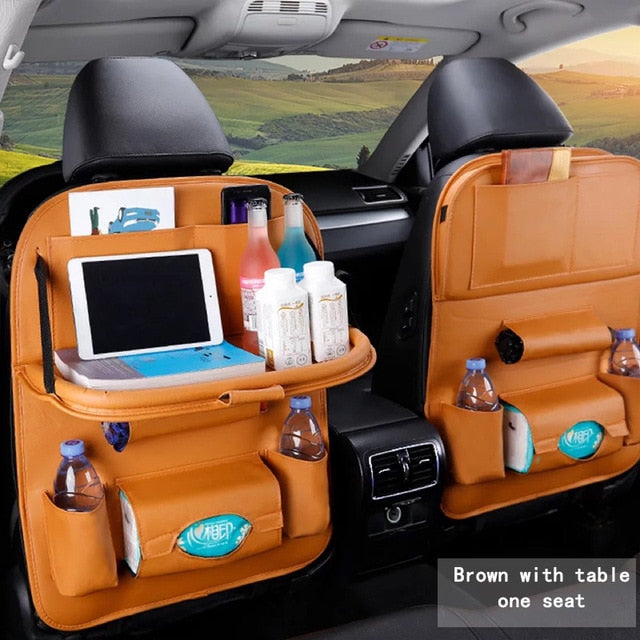 Car Back Seat Organizer Storage Bag with Foldable Table Tray Tablet Holder Tissue Box Auto Back Seat Bag Protector Accessories