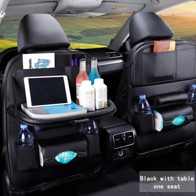 Car Back Seat Organizer Storage Bag with Foldable Table Tray Tablet Holder Tissue Box Auto Back Seat Bag Protector Accessories