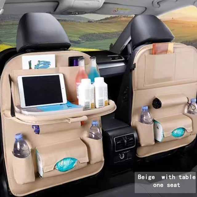 Car Back Seat Organizer Storage Bag with Foldable Table Tray Tablet Holder Tissue Box Auto Back Seat Bag Protector Accessories