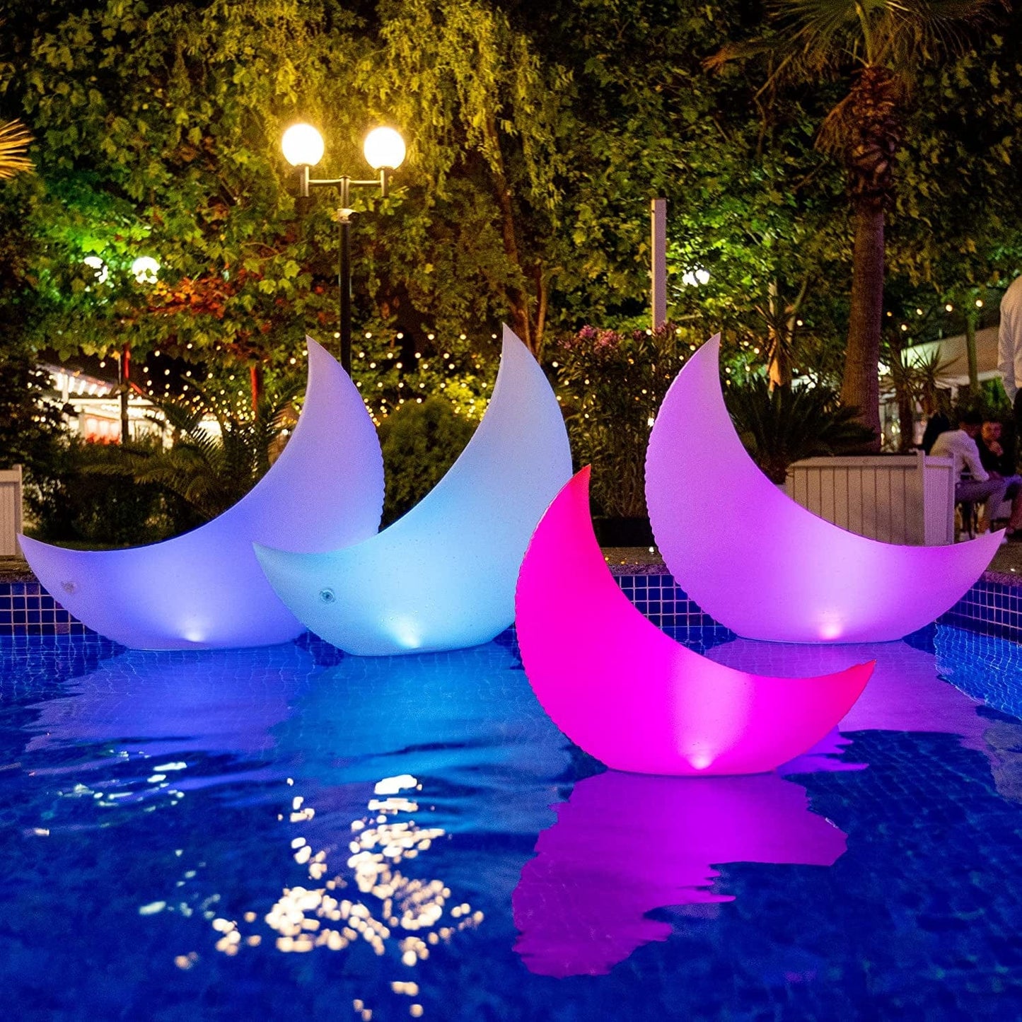 TIALLY Floating Pool Lights Solar Powered - 24" Crescent Moon - Inflatable Floating Solar Pool Lights for Swimming Pool, LED Lights for Pool Weddings - Pool Party Decor for Outdoor (2 Pack)