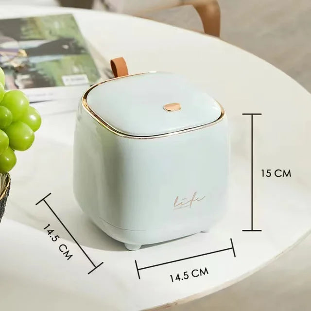 1.5L Mini Cute Pressing Desktop Trash Can Double layer Coffee Table Bomb Cover Storage Bucket  Office Press Flip Paper Basket