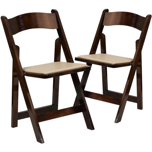 2 Pk. HERCULES Series Fruitwood Wood Folding Chair with Vinyl Padded Seat