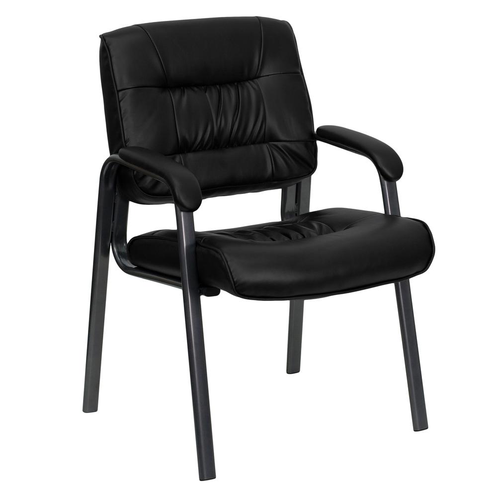 Black LeatherSoft Executive Side Reception Chair with Titanium Gray Powder Coated Frame