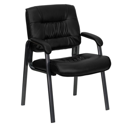 Black LeatherSoft Executive Side Reception Chair with Titanium Gray Powder Coated Frame
