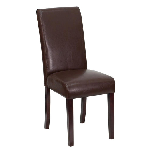 Dark Brown LeatherSoft Panel Back Parsons Chair