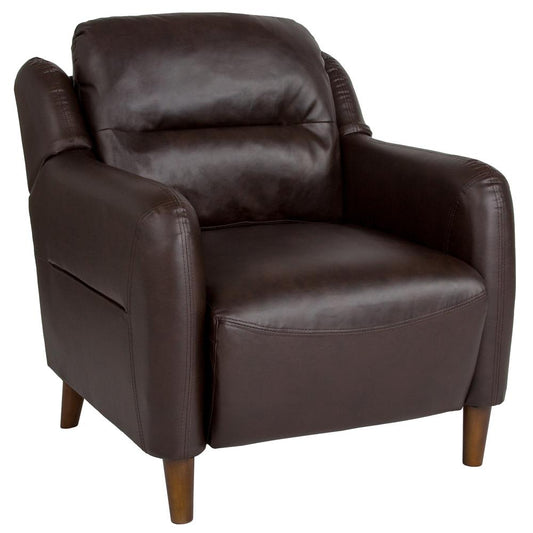 Upholstered Bustle Back Arm Chair in Brown LeatherSoft