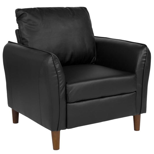 Upholstered Plush Pillow Back Arm Chair in Black LeatherSoft