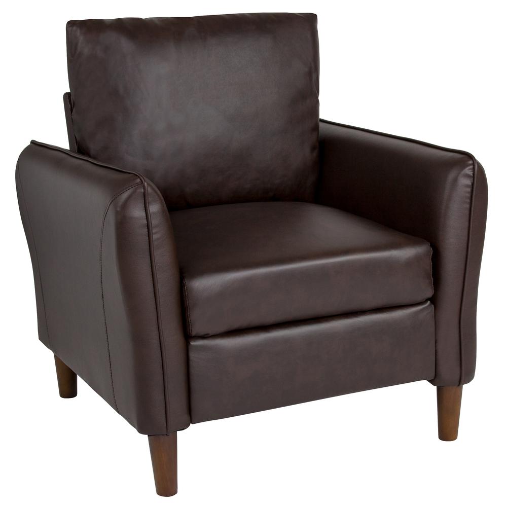Upholstered Plush Pillow Back Arm Chair in Brown LeatherSoft