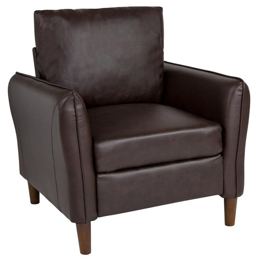 Upholstered Plush Pillow Back Arm Chair in Brown LeatherSoft