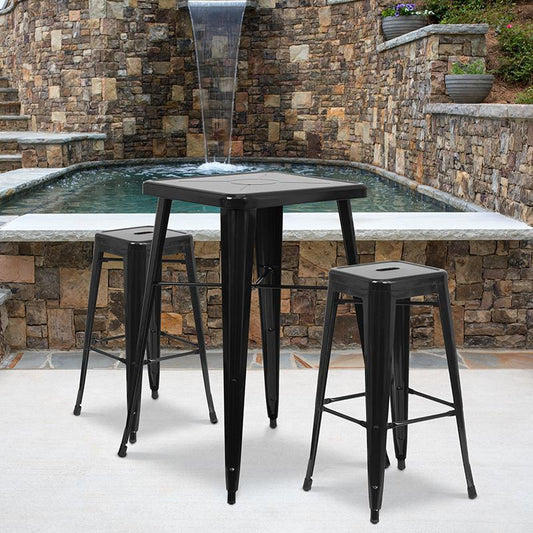 Commercial Grade 30" High Backless Black Metal Indoor-Outdoor Barstool with Square Seat