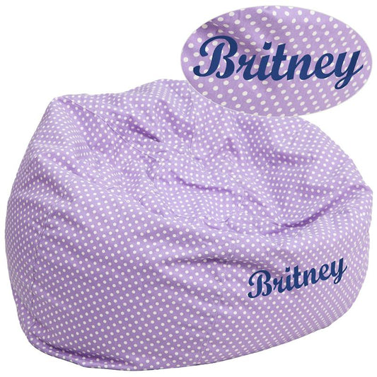 Personalized Oversized Lavender Dot Bean Bag Chair