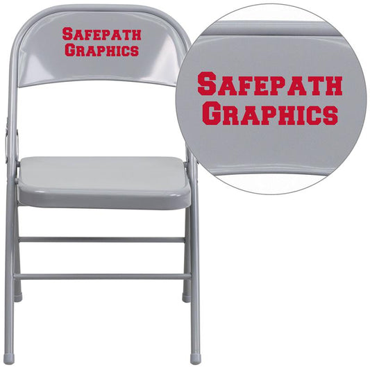 Personalized HERCULES Series Triple Braced & Double Hinged Gray Metal Folding Chair