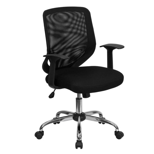 Mid-Back Black Mesh Tapered Back Swivel Task Office Chair with Chrome Base and T-Arms