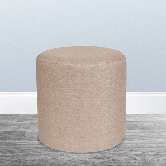 Barrington Upholstered Round Ottoman Pouf in Beige Fabric