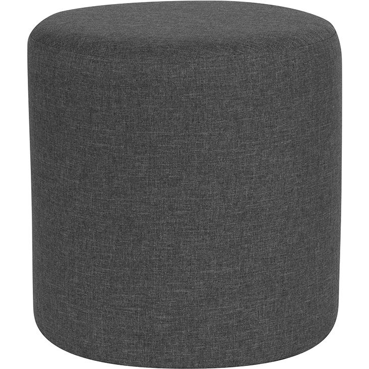 Barrington Upholstered Round Ottoman Pouf in Dark Gray Fabric