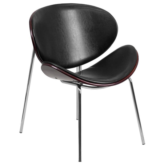 Mahogany Bentwood Leisure Side Reception Chair with Black LeatherSoft Seat