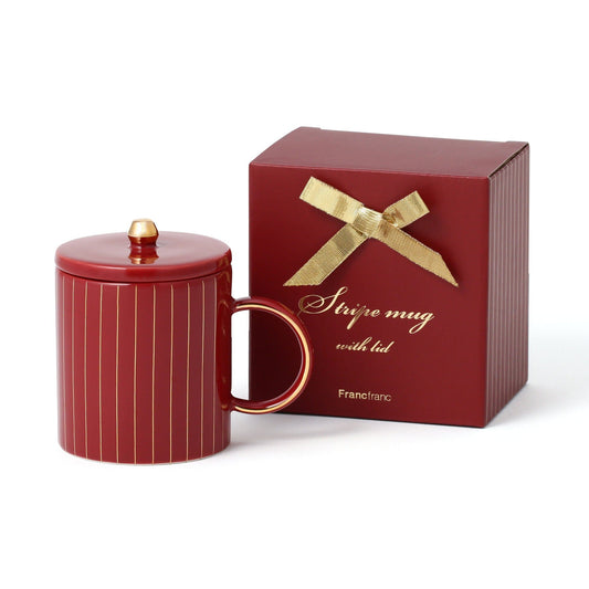 Stripe With Lid Mug Red
