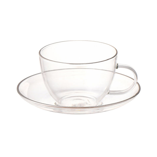 Clear Glass Cup & Saucer Silver