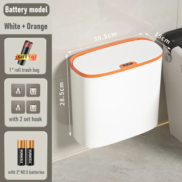 14L Smart Sensor Trash Can Wall Mounted Automatic Wastebasket Waterproof Electric Waste Bin Waste Paper Bucket Dustbin White New
