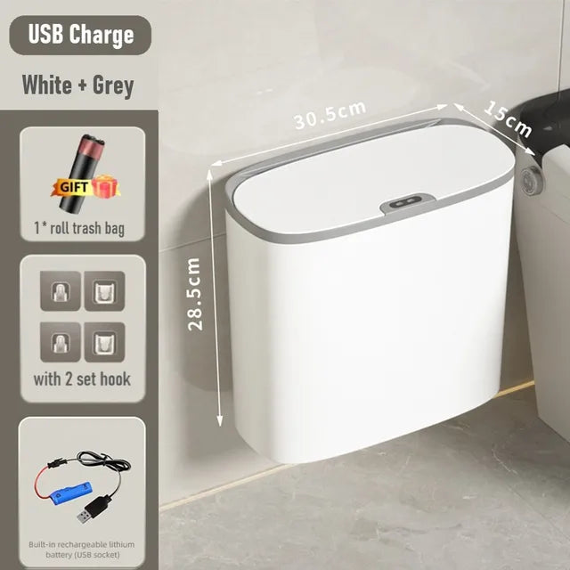 14L Smart Sensor Trash Can Wall Mounted Automatic Wastebasket Waterproof Electric Waste Bin Waste Paper Bucket Dustbin White New