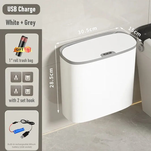 14L Smart Sensor Trash Can Wall Mounted Automatic Wastebasket Waterproof Electric Waste Bin Waste Paper Bucket Dustbin White New
