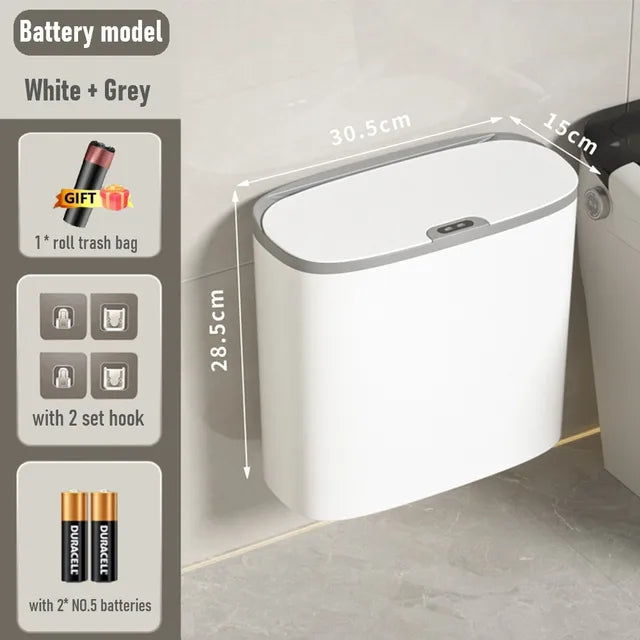 14L Smart Sensor Trash Can Wall Mounted Automatic Wastebasket Waterproof Electric Waste Bin Waste Paper Bucket Dustbin White New