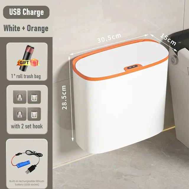 14L Smart Sensor Trash Can Wall Mounted Automatic Wastebasket Waterproof Electric Waste Bin Waste Paper Bucket Dustbin White New