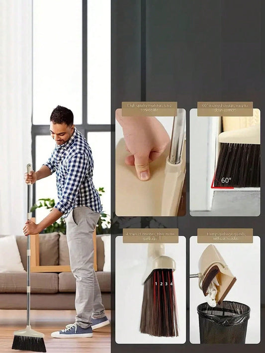 Broom and Dustpan Set - Household broom sweeping and wiper tool - Non-stick hair broom - Household cleaning tool