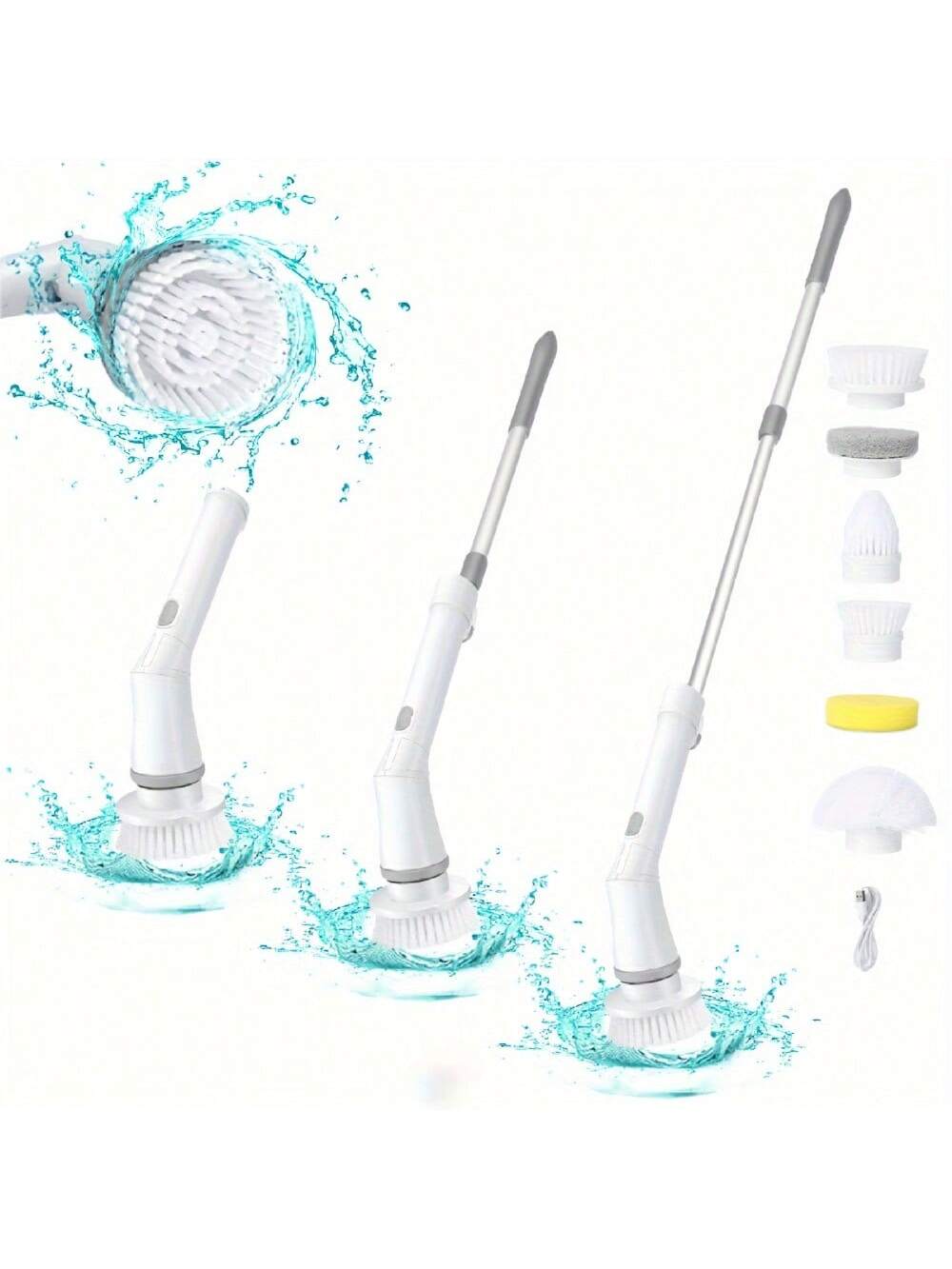 1 Set, Electric Spin Scrubber With 6 Replaceable Brush Head, Power Cordless Electric Cleaning Brush With Adjustable Long Handle, Rechargeable Shower Scrubber, For Bathroom, Kitchen, Bathtub, Tile, Shower, Car, Cleaning Supplies