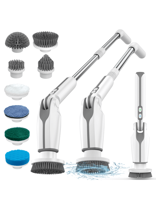 Leebein Electric Spin Scrubber, 2024 Upgraded Electric Scrubber For Cleaning, Spin Scrubber With Long Handle & 8 Replaceable Brush Heads, Remote Control Shower Cleaner Brush For Bathroom, Floor